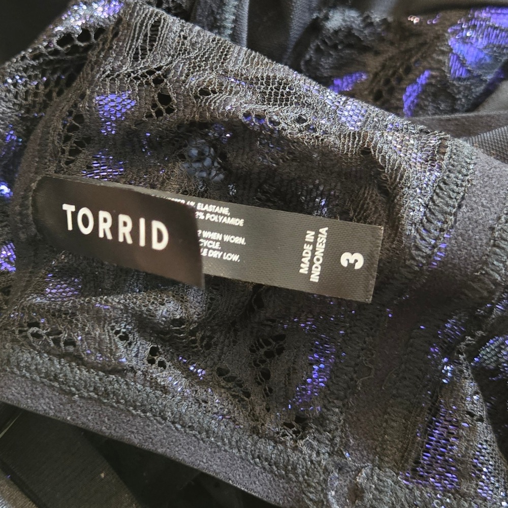Torrid Black violet Blue Metallic Lace Butterfly Babydoll Chemise size 3 gothic - Picture 5 of 7